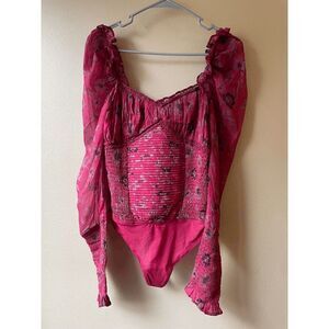 Intimately Free People Brunch Date Red Floral Bodysuit Size XS NWT